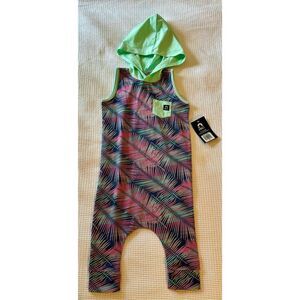 NWT RAGS to Raches Feathered Print Toddler Hooded Sleeveless Romper Size 3/4